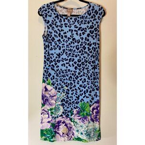 Chicos Sleeveless Dress Blue Animal Print Floral Hem Small